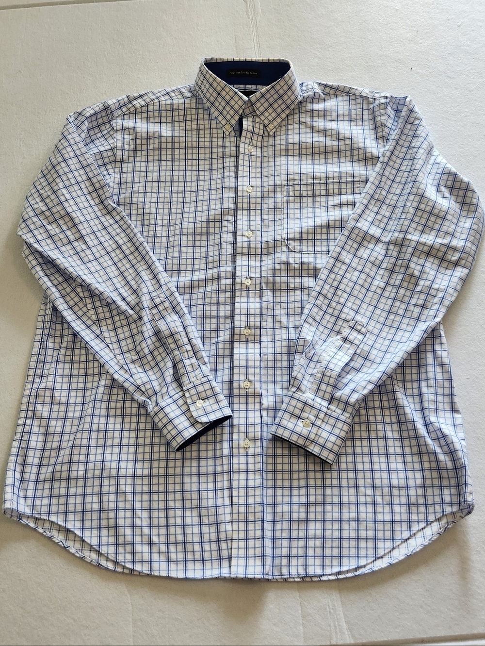 Paul Fredrick White Dress Shirt with Blue Check Size XL 17 X 37